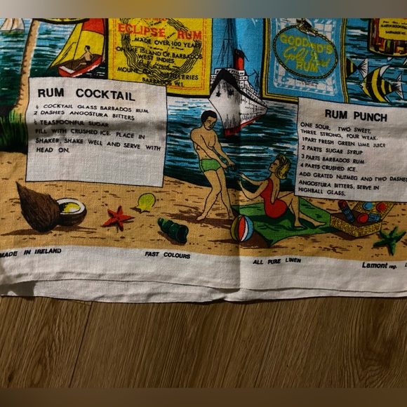 Vintage Pure Linen Barbados Rum Mount Gay Goddards Rum Punch Tea Dish Towel - Picture 3 of 7